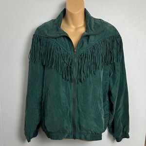 FUDA International Embroidered Silk Jacket in Hunter Green with Fringe